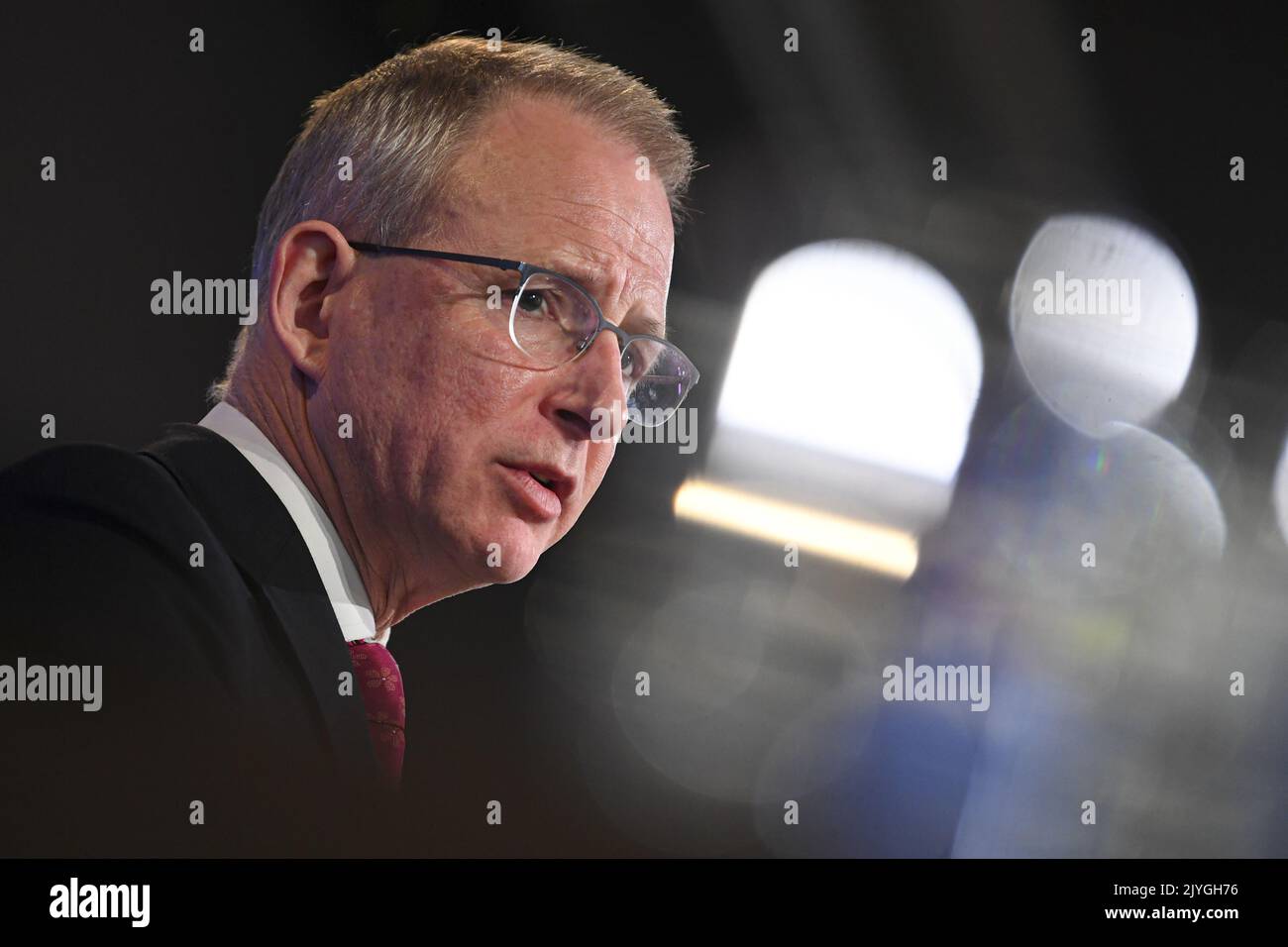 Australian Communications Minister Paul Fletcher delivers an address at