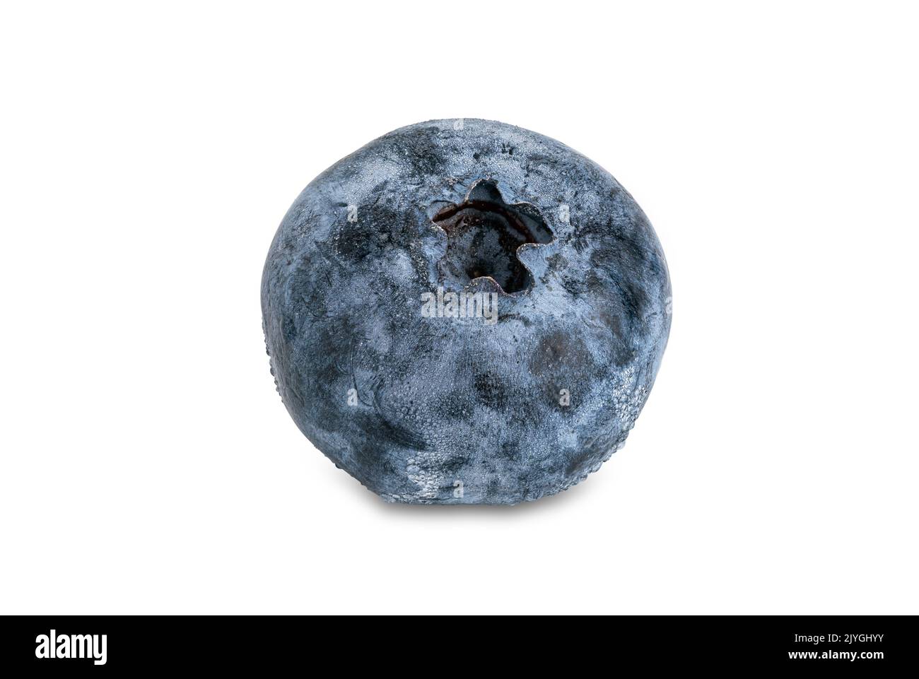 High angle view single ripe delicious blueberry isolated on white background with clipping path. Stock Photo