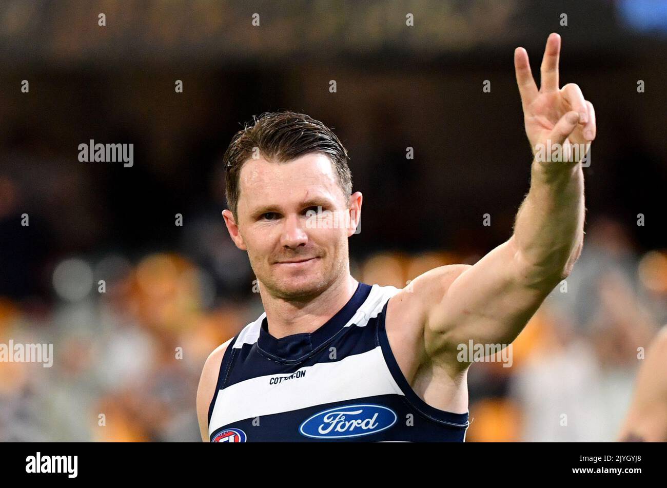 Patrick Dangerfield of the Cats celebrates victory in the AFL Semi ...