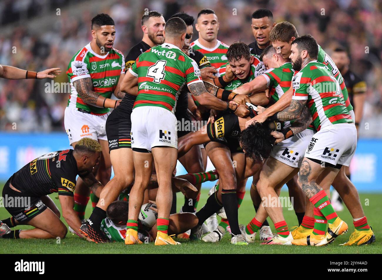 Panthers Rabbitohs The Panthers and the Rabbitohs get into a melee during the NRL Second ...
