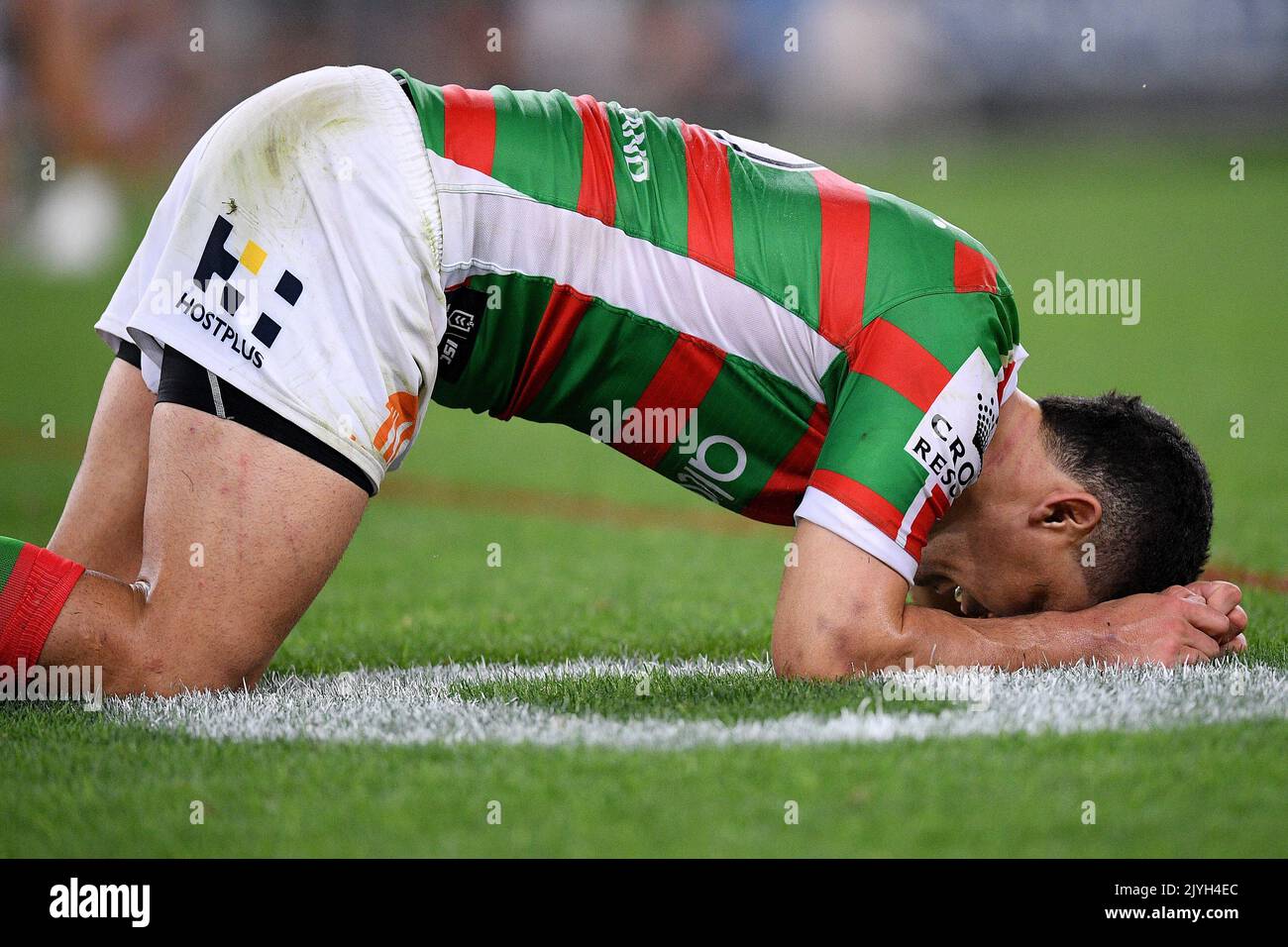 Cody Walker of the Rabbitohs reacts after losing the Second NRL