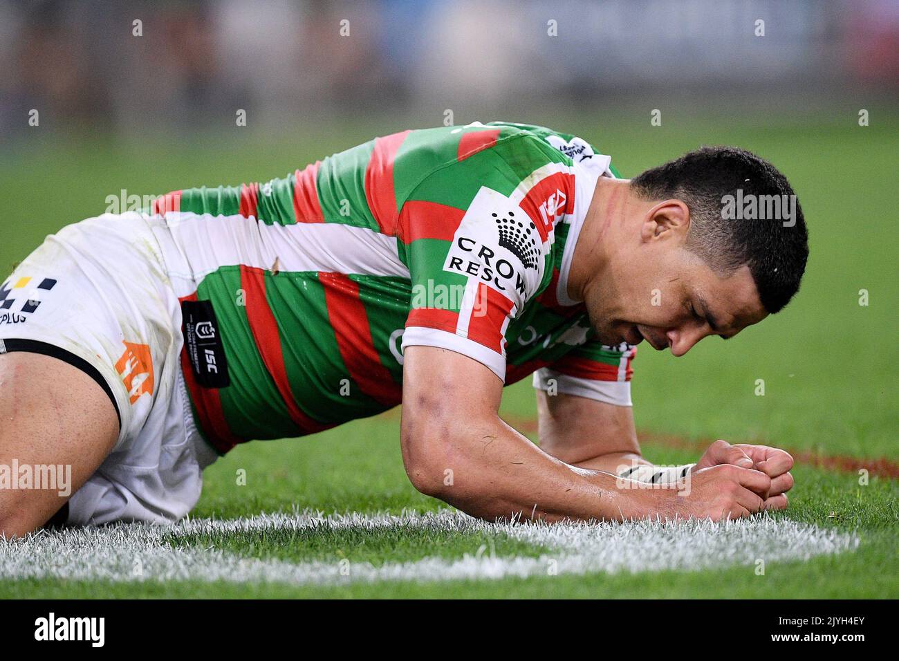 Cody Walker of the Rabbitohs reacts after losing the Second NRL