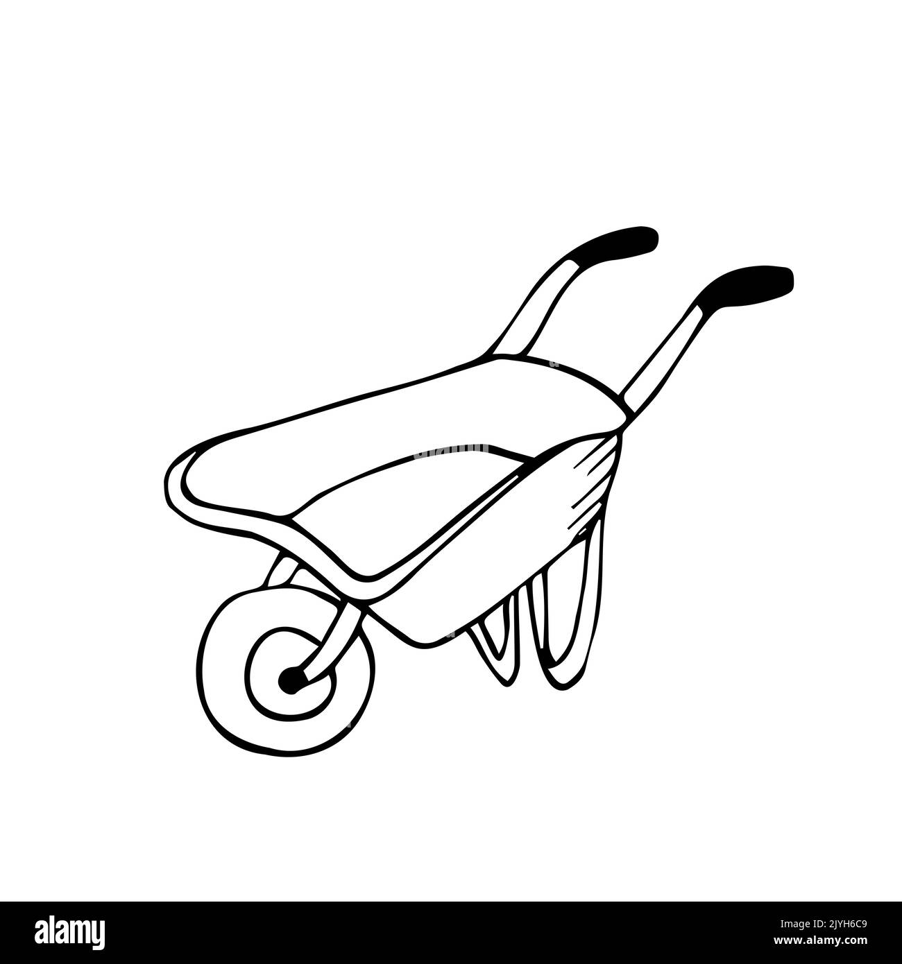 Doodle wheelbarrow icon in vector. Hand drawn wheelbarrow icon in