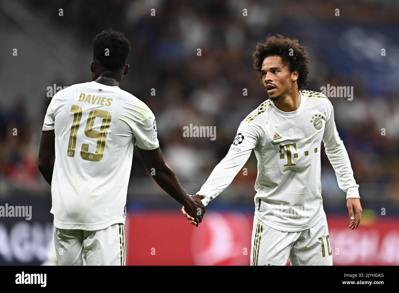 Leroy Sane (Bayern Munchen)Alphonso Davies (Bayern Munchen) during the ...