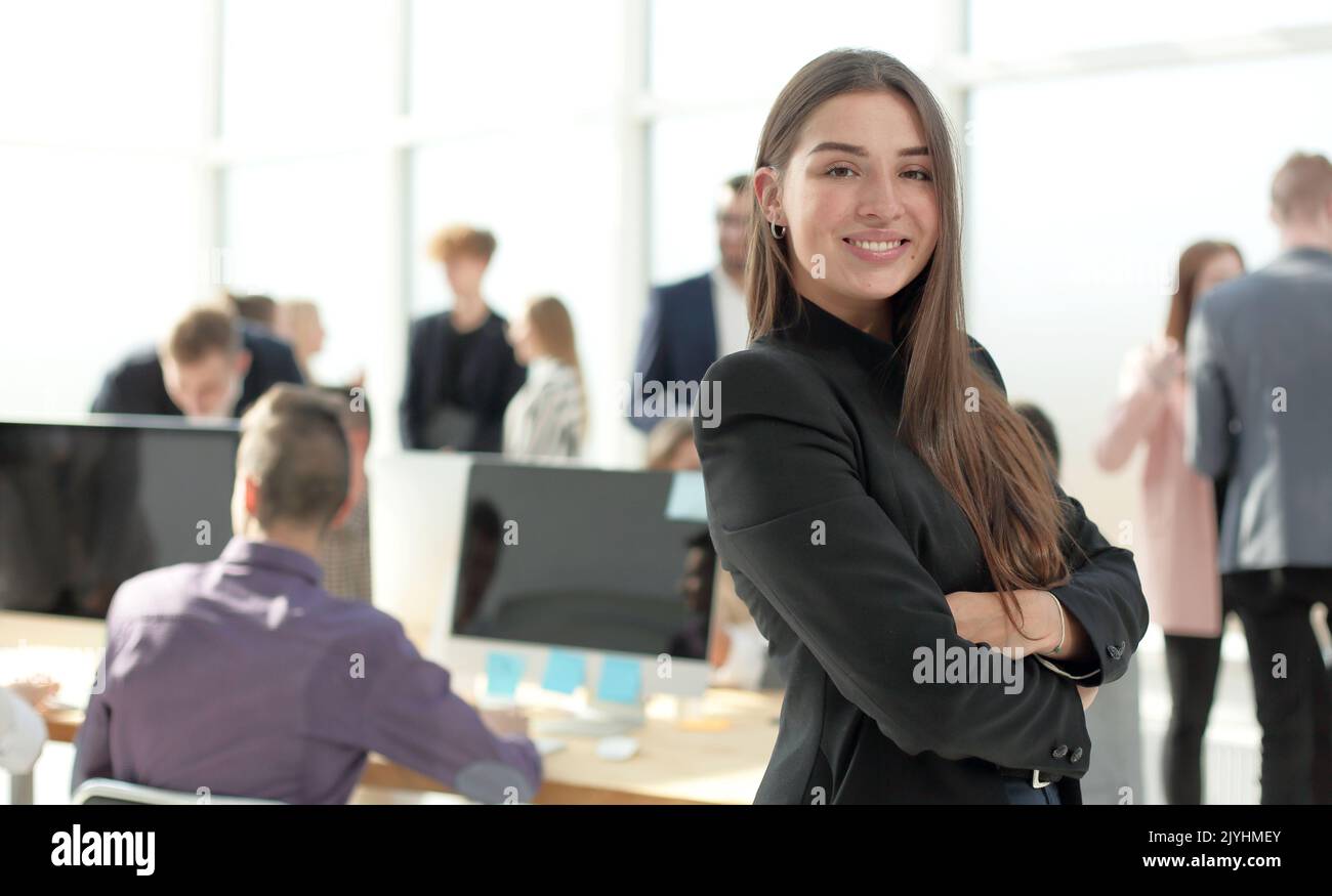 confident young business woman on the background of the office Stock ...