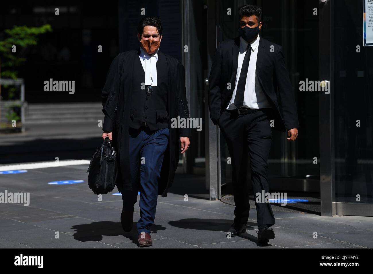 Jackson Williams (right) departs from the County Court of Victoria in