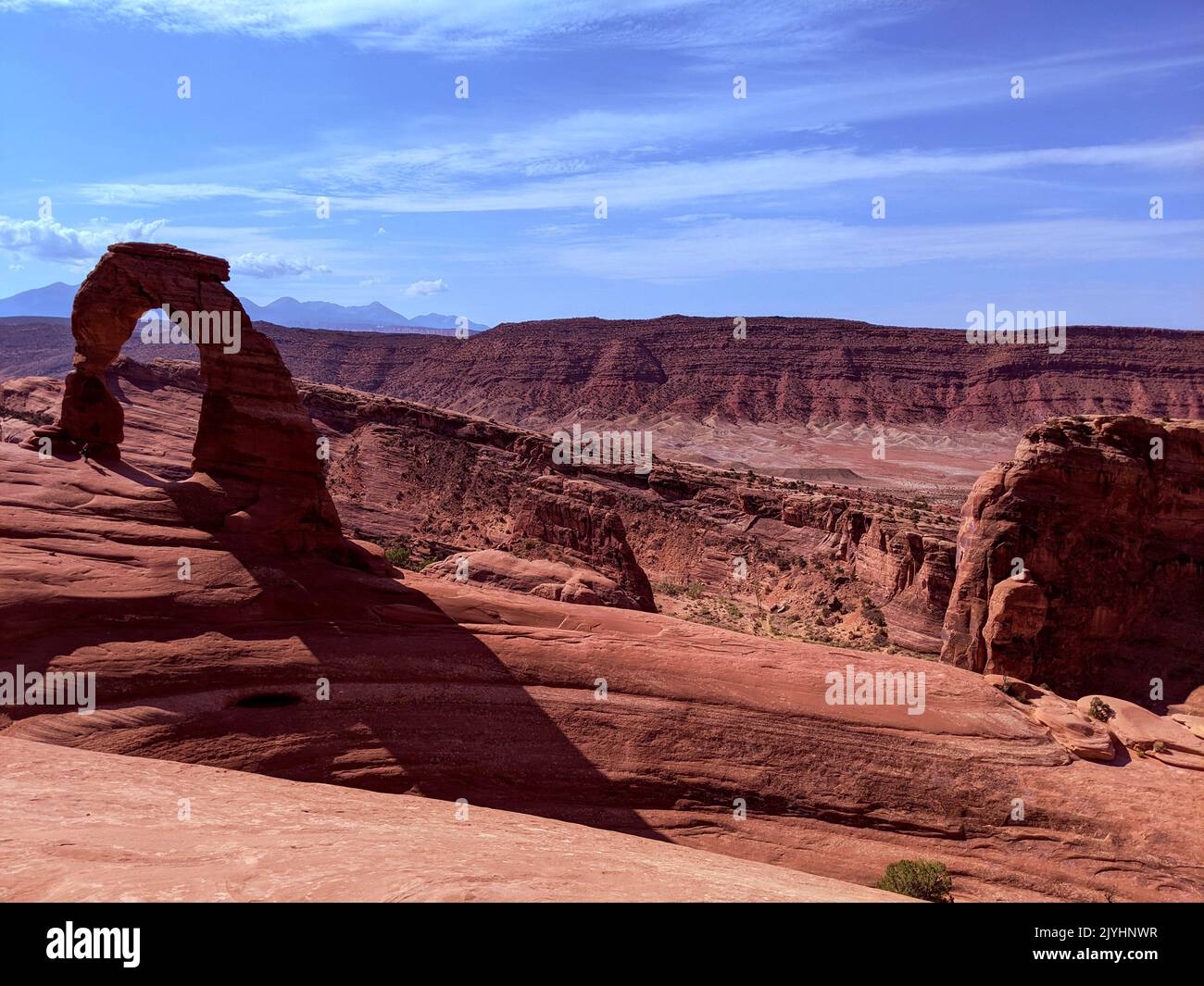 A view of Delicate Arch located in Arches National Park just outside of Moab, Utah Stock Photo