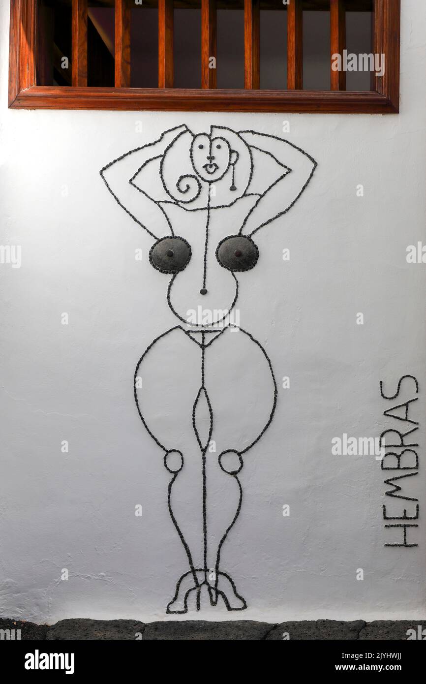 pictogram Ladies toilet at the Jardin de Cactus, Canary Islands, Lanzarote, Guatiza Stock Photo
