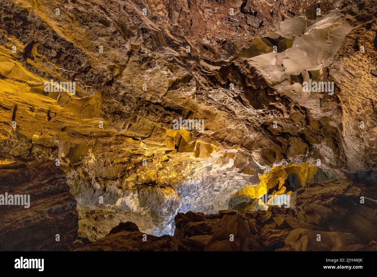 Cueva de los Verdes, volcanic cave, Canary Islands, Lanzarote, Arrieta Stock Photo