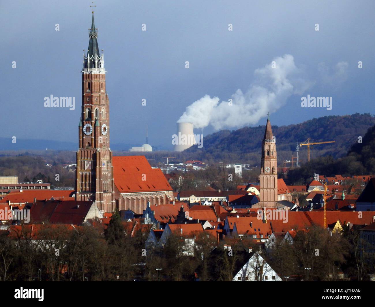 Landshut with nuclear power plant Isar I & II, Germany, Bavaria, Landshut Stock Photo