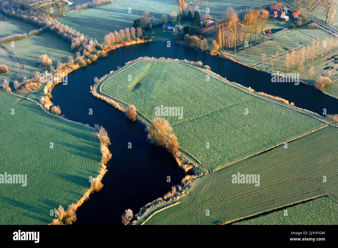 Vosselare put, old river branch of the Leie, aerial view, Belgium, Flanders Stock Photo