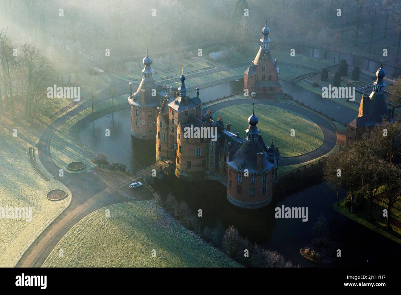 castle of Ooidonk, aerial view, Belgium, Flanders, Ooidonk Stock Photo