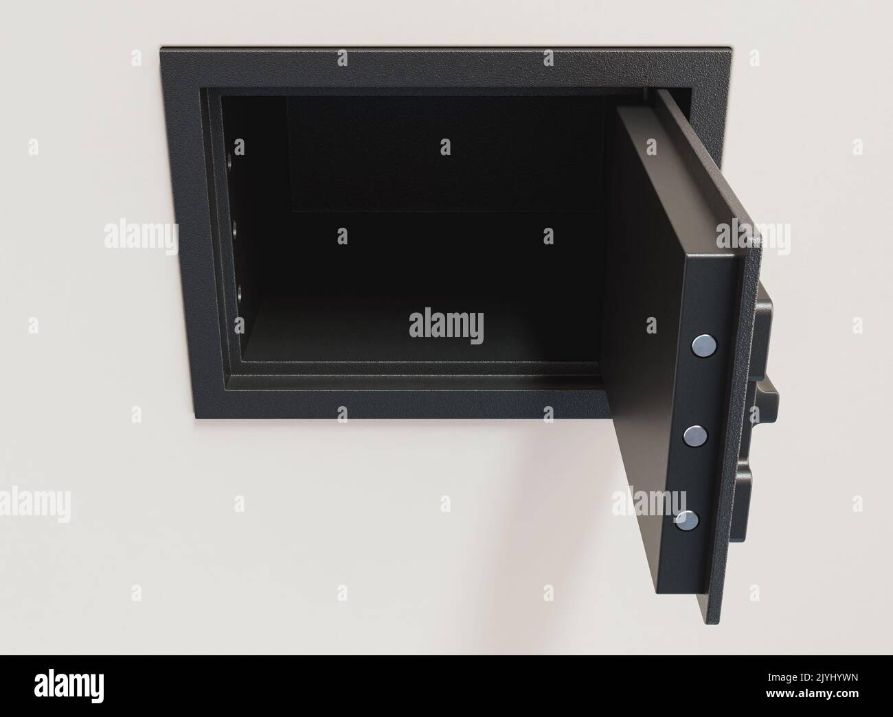 An opened digital wall safe set into a white wall background - 3D render Stock Photo