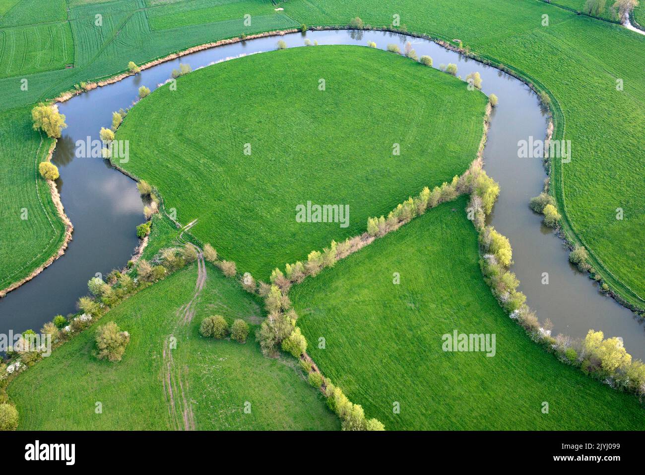 Vosselare put, old river branch of the Leie, aerial view, Belgium, Flanders Stock Photo