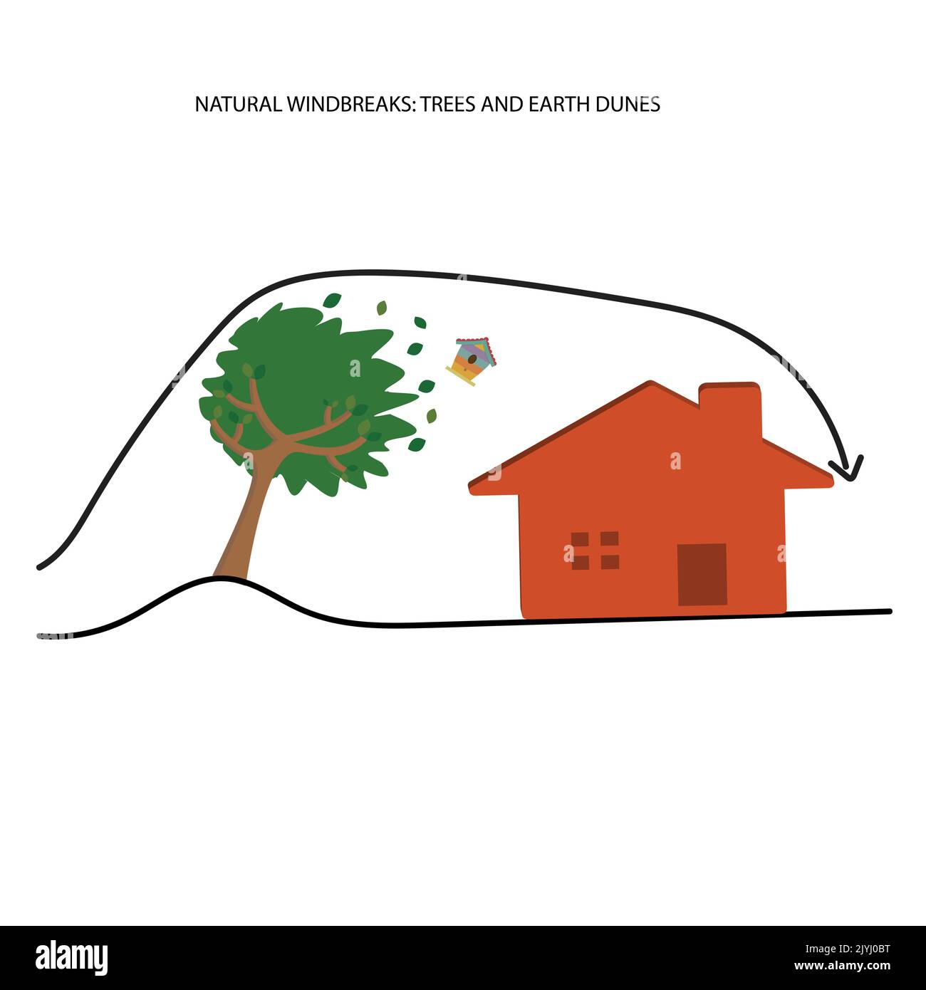 Trees and earth dunes acting as natural windbreaks Stock Vector Image