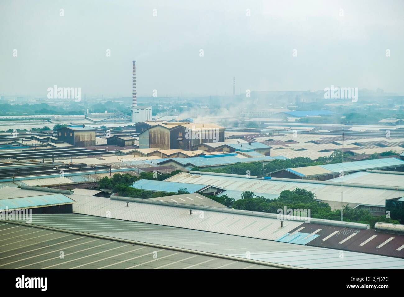 Glass factory. Top view of the piles of crushed glass on the territory of the glass factory