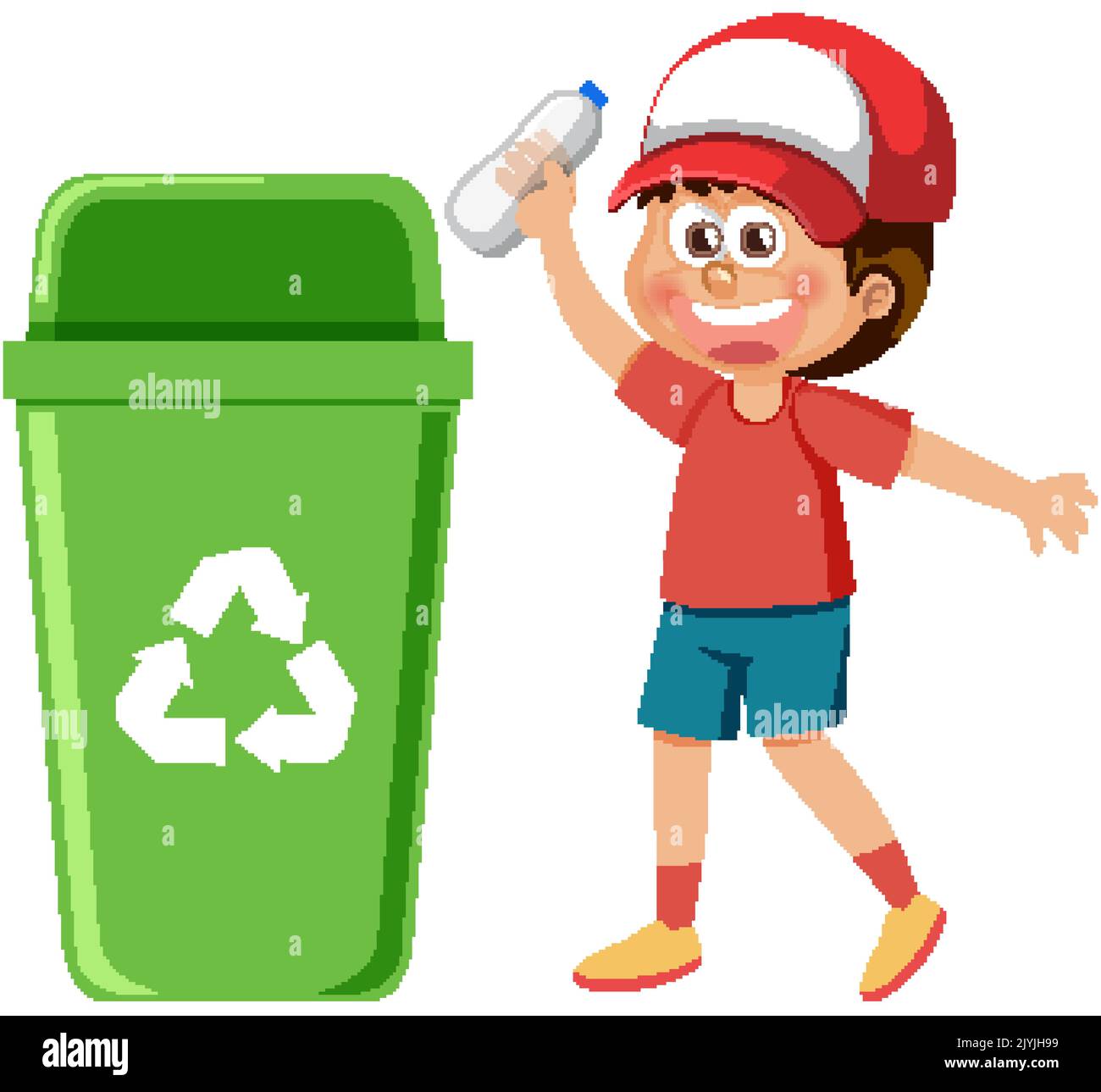Boy put plastic bottle in the bin illustration Stock Vector Image & Art