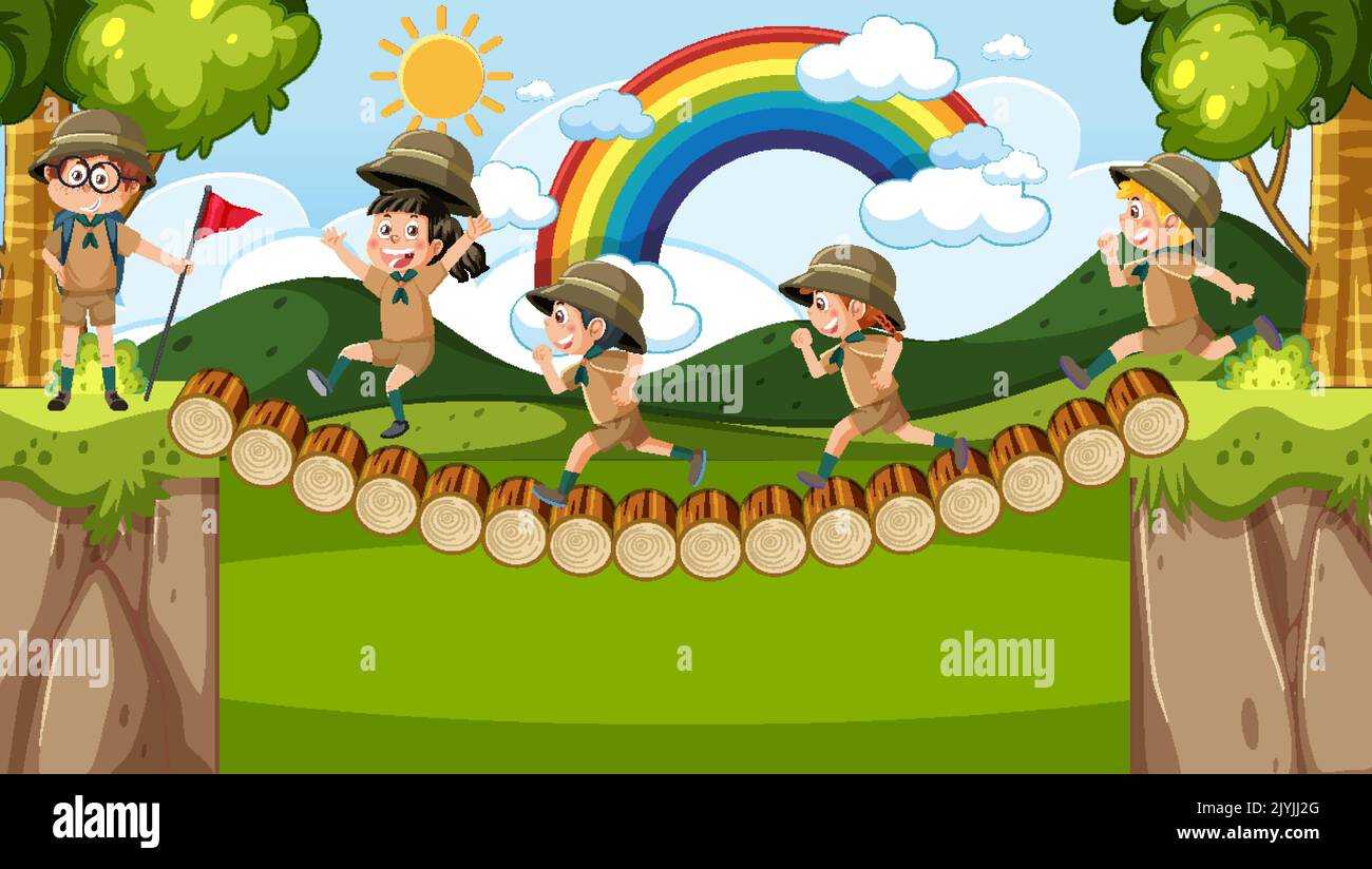 Children camping out forest scene illustration Stock Vector Image & Art ...
