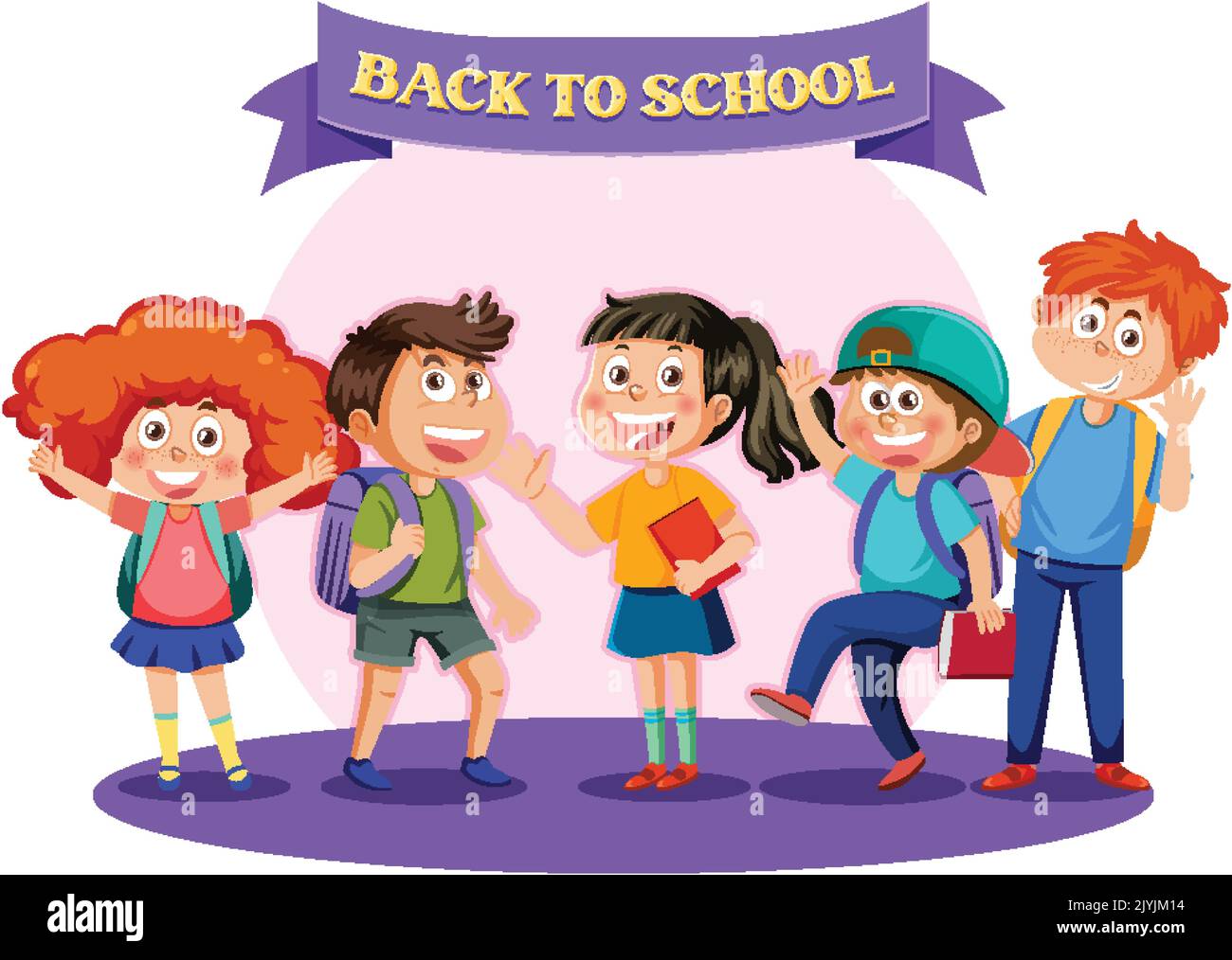 Back to school with kids cartoon character illustration Stock Vector ...