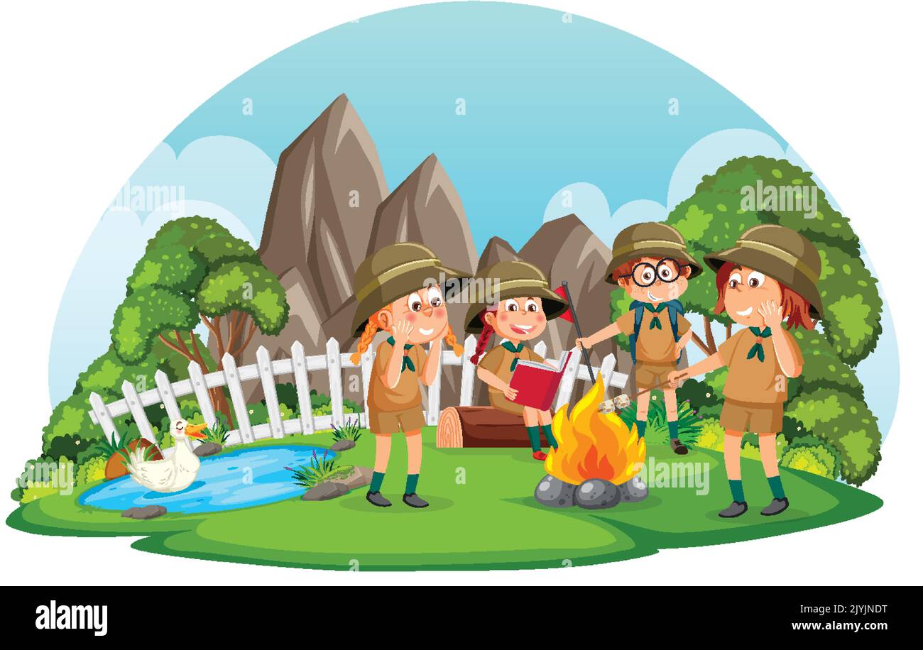Children camping out forest scene illustration Stock Vector Image & Art ...