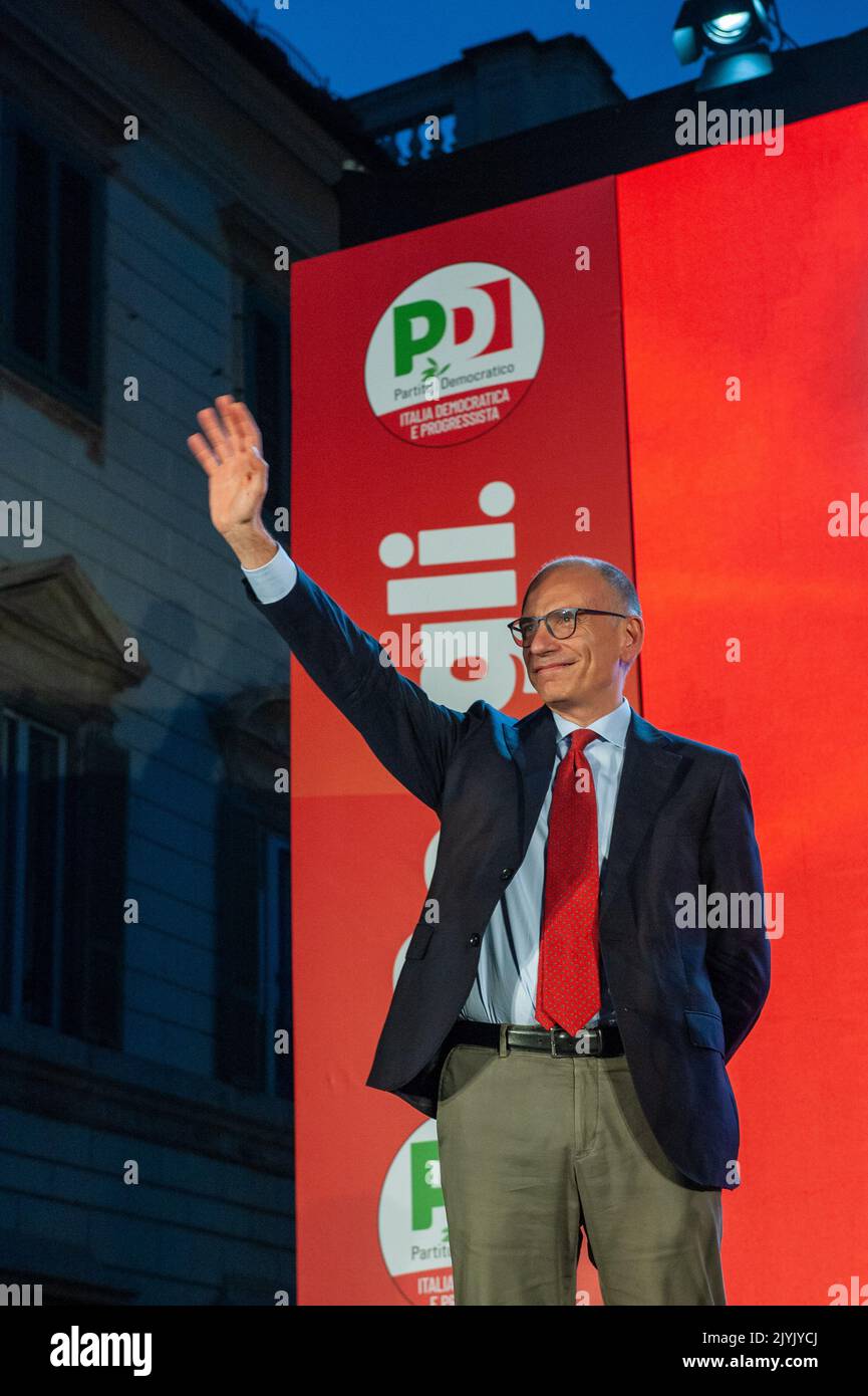 Rome, Italy 06/09/2022: Democratic party opening of election campaign, SS Apostoli square. Pictured Secretary Enrico Letta. © Andrea Sabbadini Stock Photo
