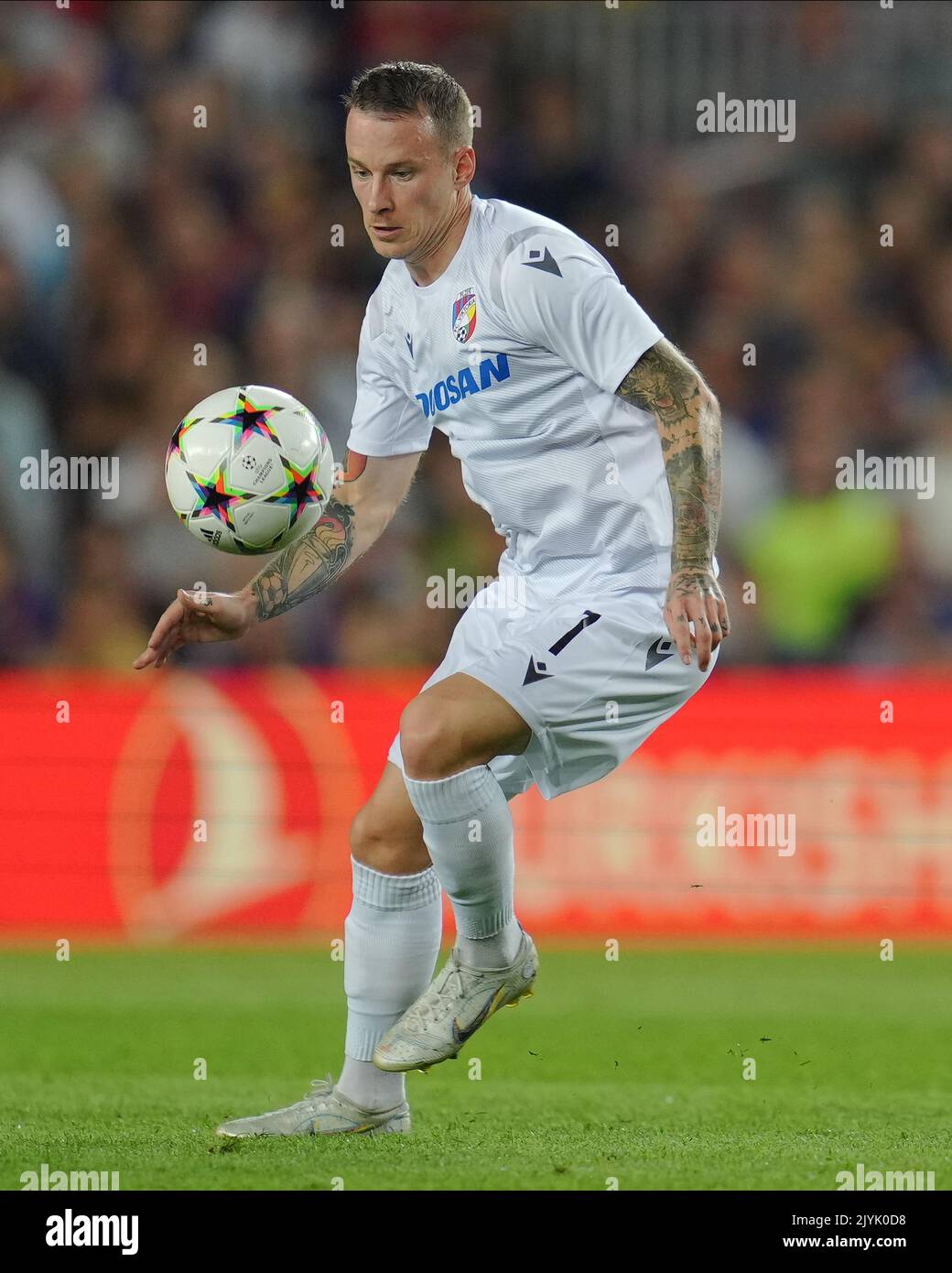 Barcelona, Spain. 07th Sep, 2022. Jan Sykora of Viktoria Plzen during the UEFA Champions League match between FC Barcelona and Viktoria Plzen, Group C, played at Spotify Camp Nou Stadum on Sep 7, 2022 in Barcelona, Spain. (Photo by Colas Buera/PRESSIN) Credit: PRESSINPHOTO SPORTS AGENCY/Alamy Live News Stock Photo