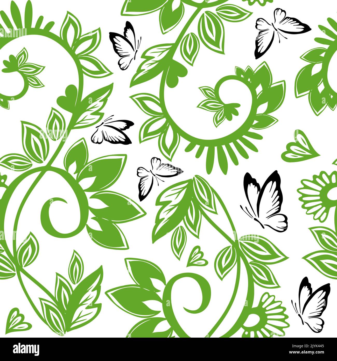 Seamless pattern with swirls and butterflies. Vector illustration Stock Vector