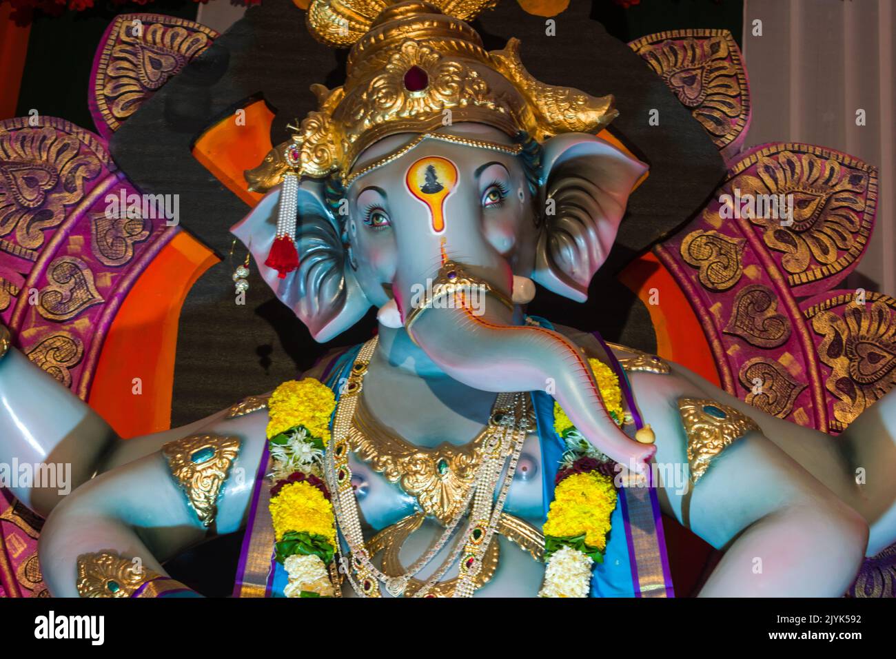 A beautiful idol of Lord Ganesha being worshipped at a mandal in Mumbai