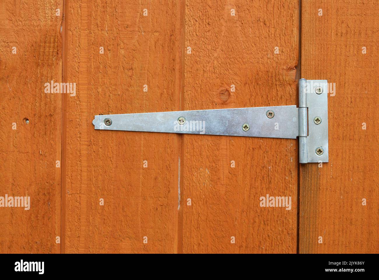 Close up of a hinge fitted to a shed door Stock Photo Alamy