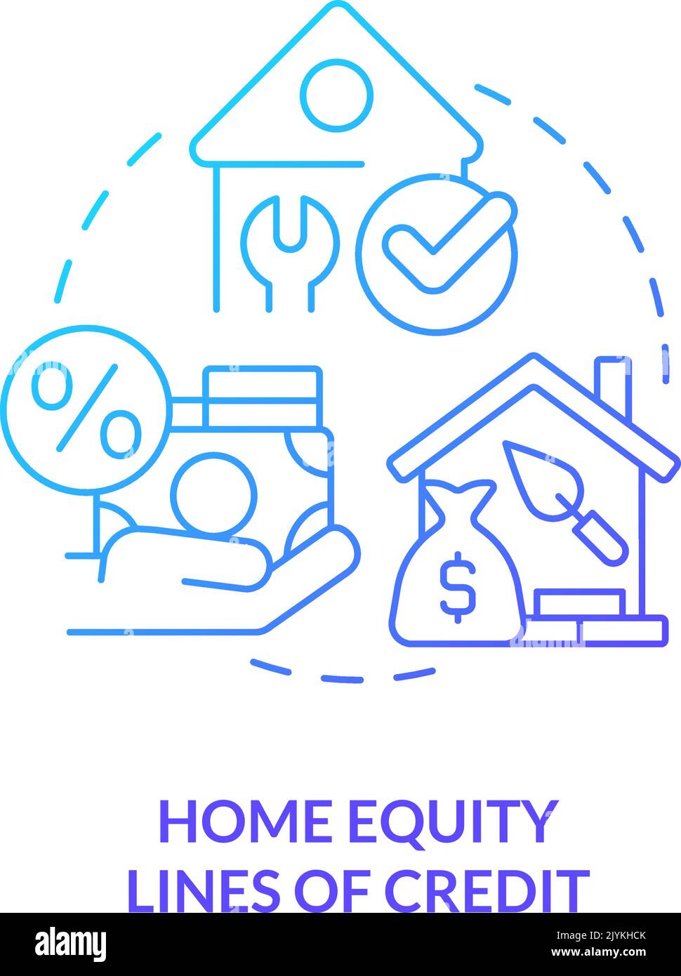 Home equity lines of credit blue gradient concept icon Stock Vector