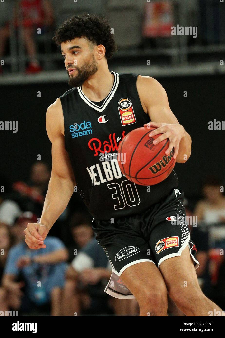 Sam McDaniel of Melbourne United in action during the NBL match between  Melbourne United and Brisbane Bullets at John Cain Arena in Melbourne,  Sunday, March 7, 2021. (AAP Image/Hamish Blair) NO ARCHIVING,