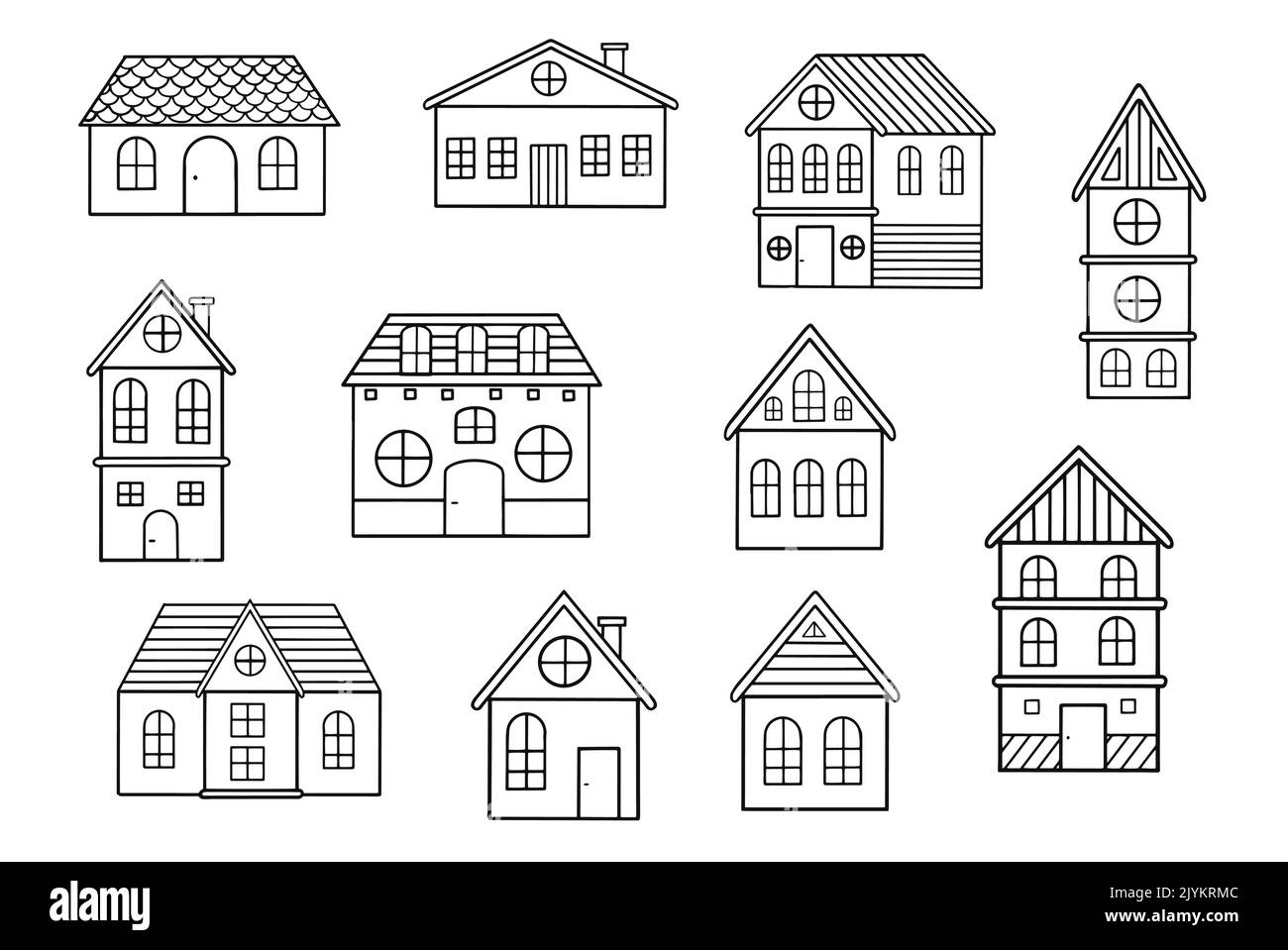 Set of vector houses in doodle style. Flat design Stock Vector Image ...