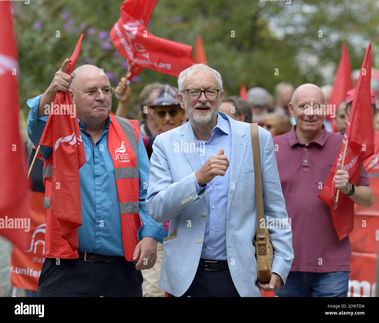Jeremy Corbyn MP (Independent, former Labour leader) at a rally supporting striking London bus drivers, Westminster September 2022 Stock Photo