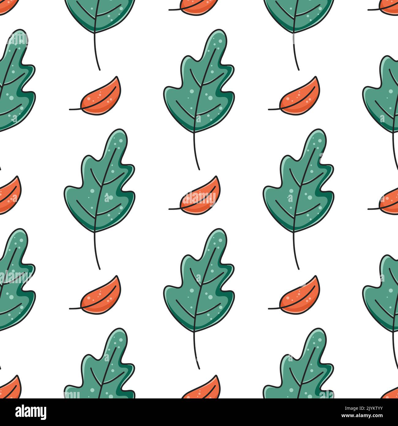 Green oak leaves seamless pattern. Seasonal print with foliage for ...