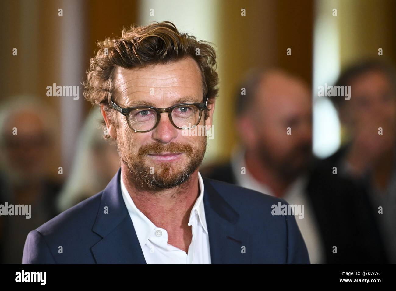 Australian actor Simon Baker speaks to the media during a press conference  at Parliament House in Canberra, Tuesday, March 16, 2021. (AAP Image/Lukas  Coch) NO ARCHIVING ** STRICTLY EDITORIAL USE ONLY **