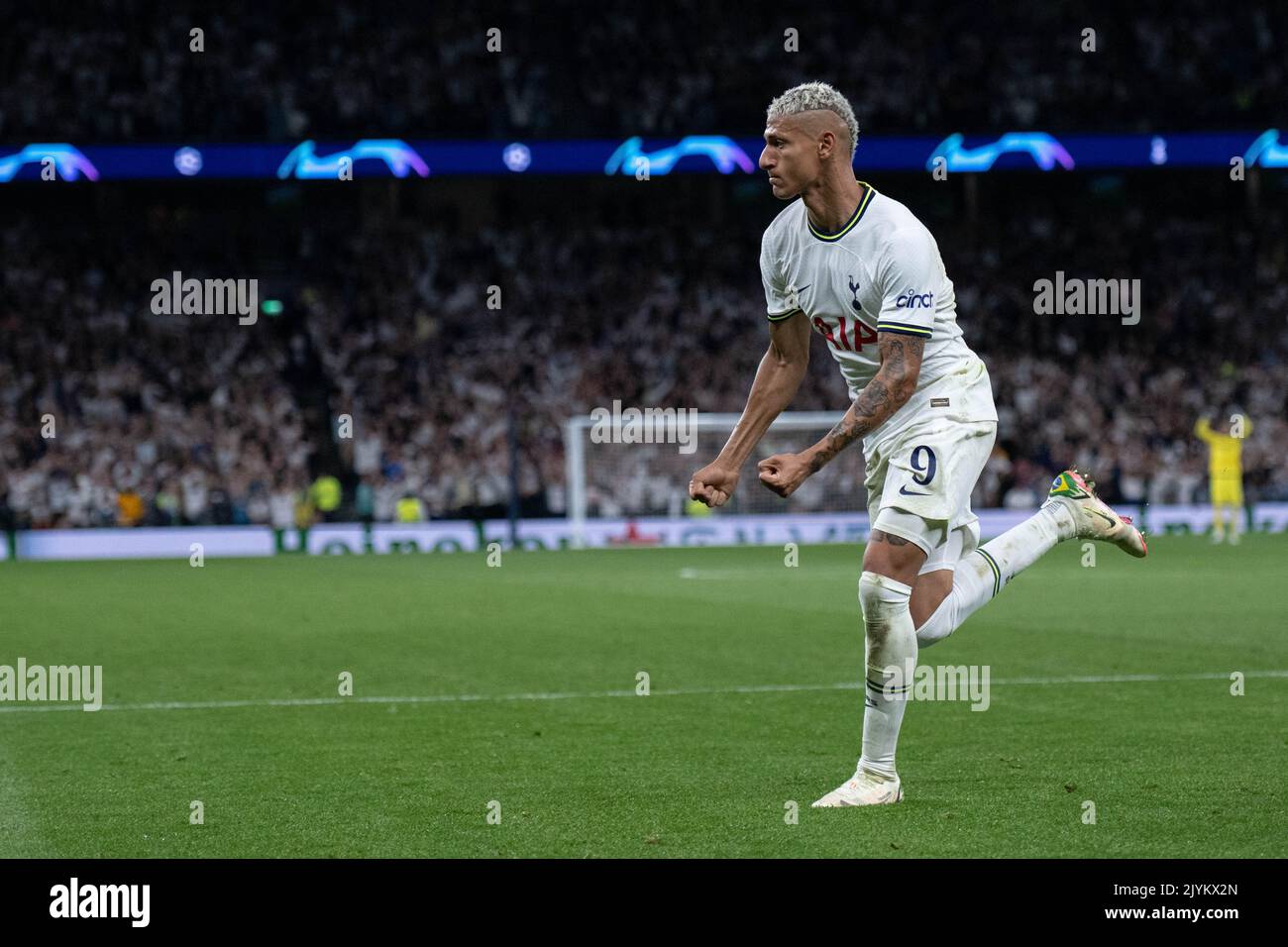 LONDON, ENGLAND - SEPTEMBER 07: Richarlison of Tottenham Hotspur celebrates after scoring opening goal during the UEFA Champions League group D match Stock Photo