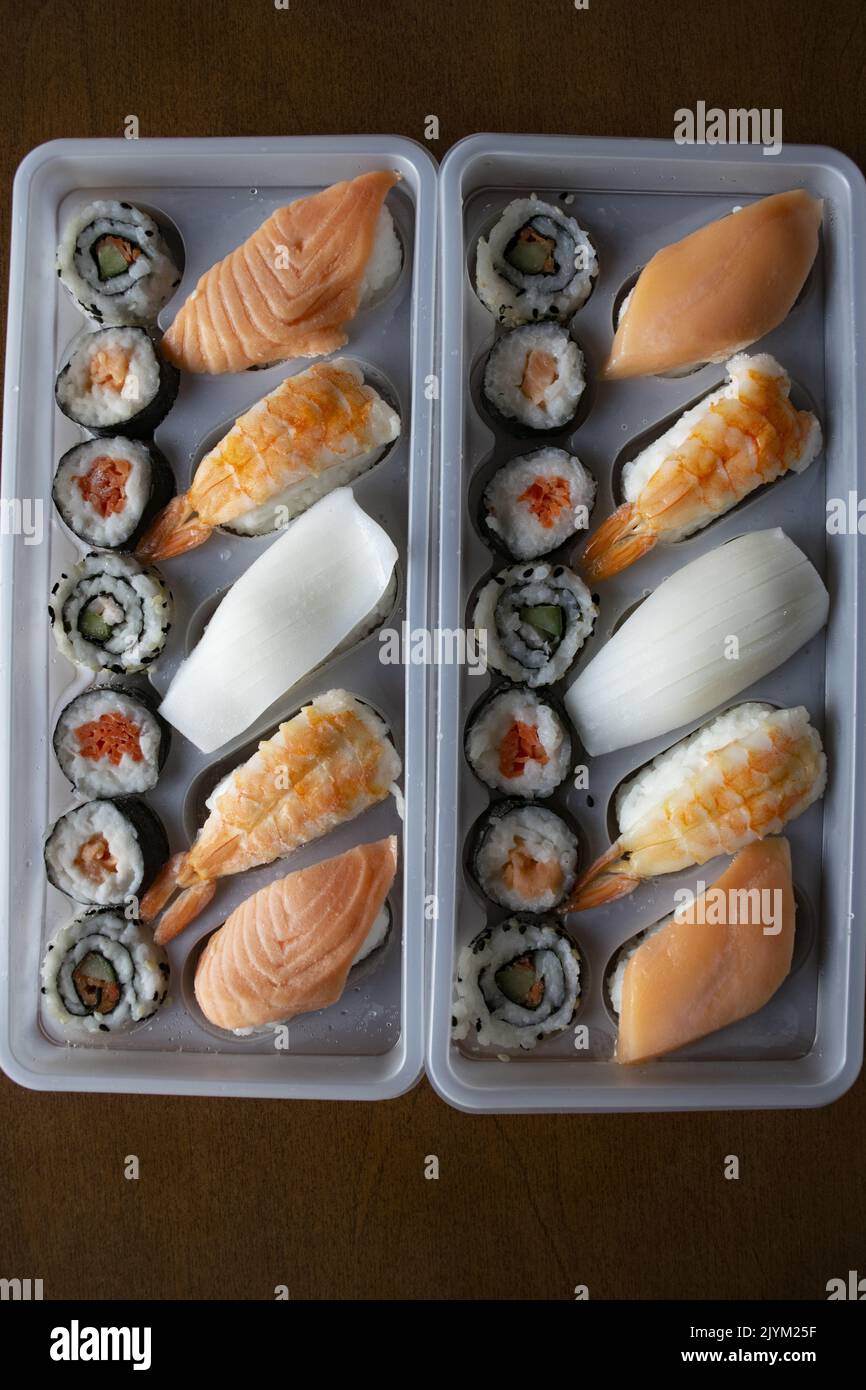 variety of Japanese sushi with nigiri and maki Stock Photo