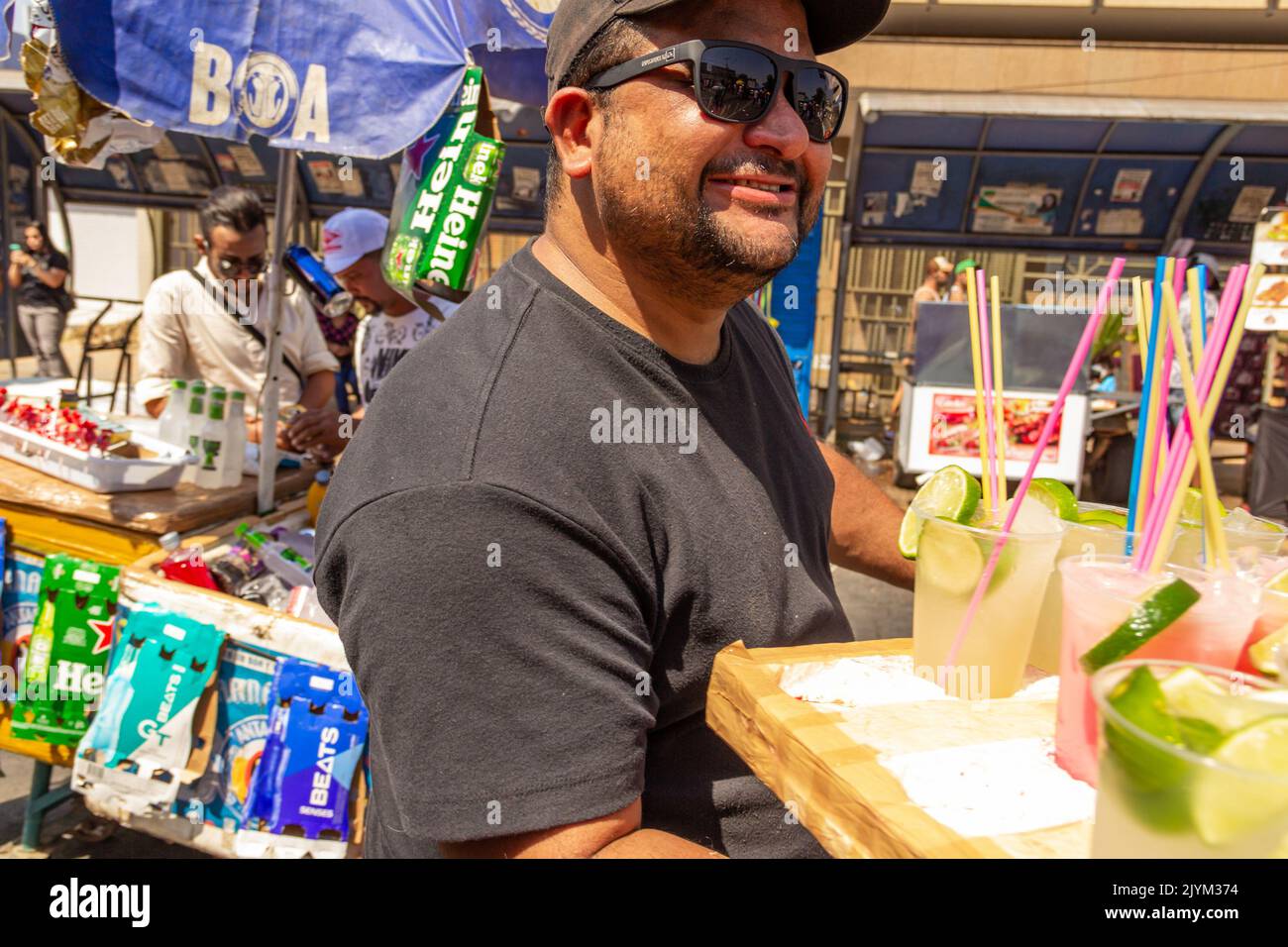 Goiânia, Goias, Brazil – September 04, 2022: Beverage vendor at a street event in Goiania. Photo taken during the LGBTQIA+ Parade. Stock Photo