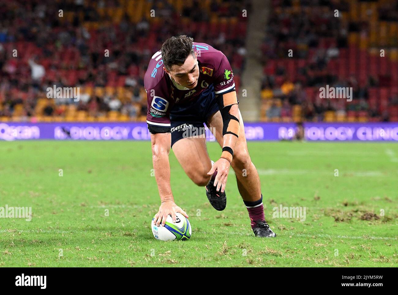 Campbell Reds Rugby Union Jock Campbell of the Reds scores a try during the Round 5 Super Rugby ...