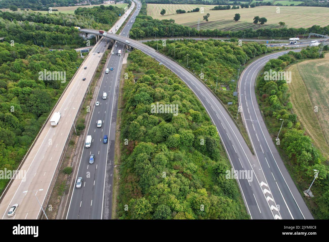 British Motorways and Highways Road with Traffic, high angle drone's ...