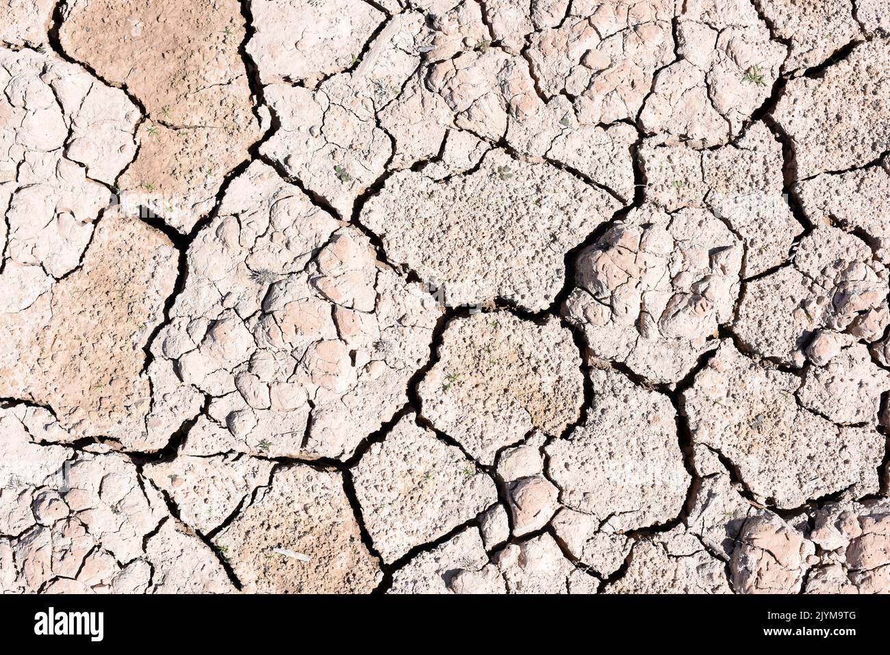 Tierra seca, cuarteada, debido a la sequía, producido por el cambio climático Stock Photo