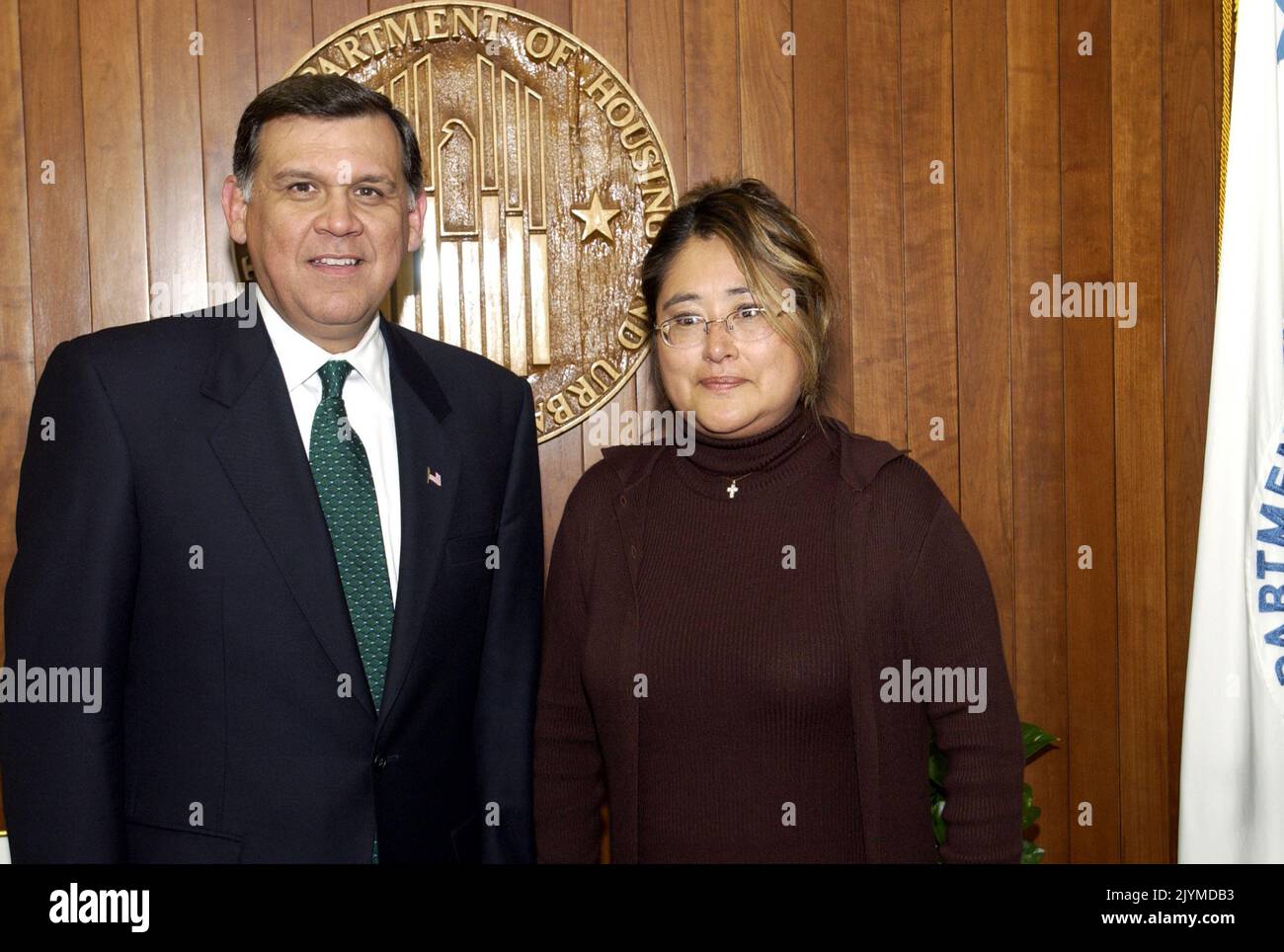 Secretary Mel Martinez with Sarah Moyado. Secretary Mel Martinez with Sarah Moyado Subject