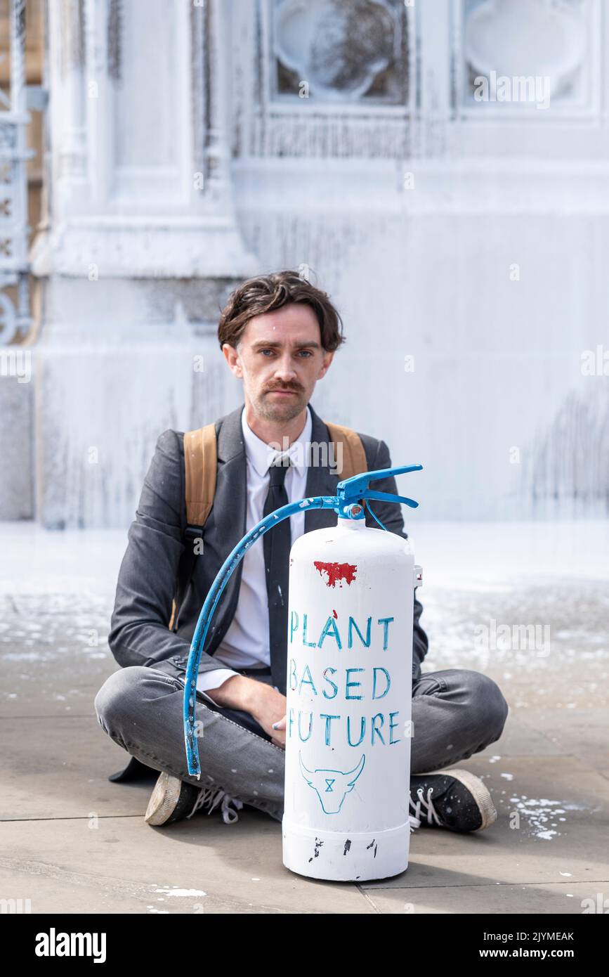 Animal Rebellion protesters sprayed a wall of the Palace of Westminster