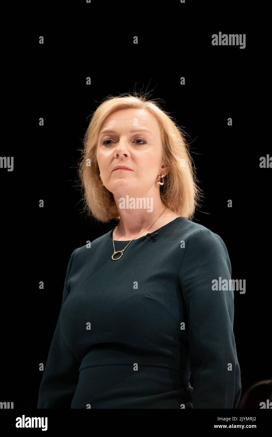 Liz Truss at the Conservative Leadership Election Hustings in Perth, Scotland, UK - 16 August 2022 Stock Photo