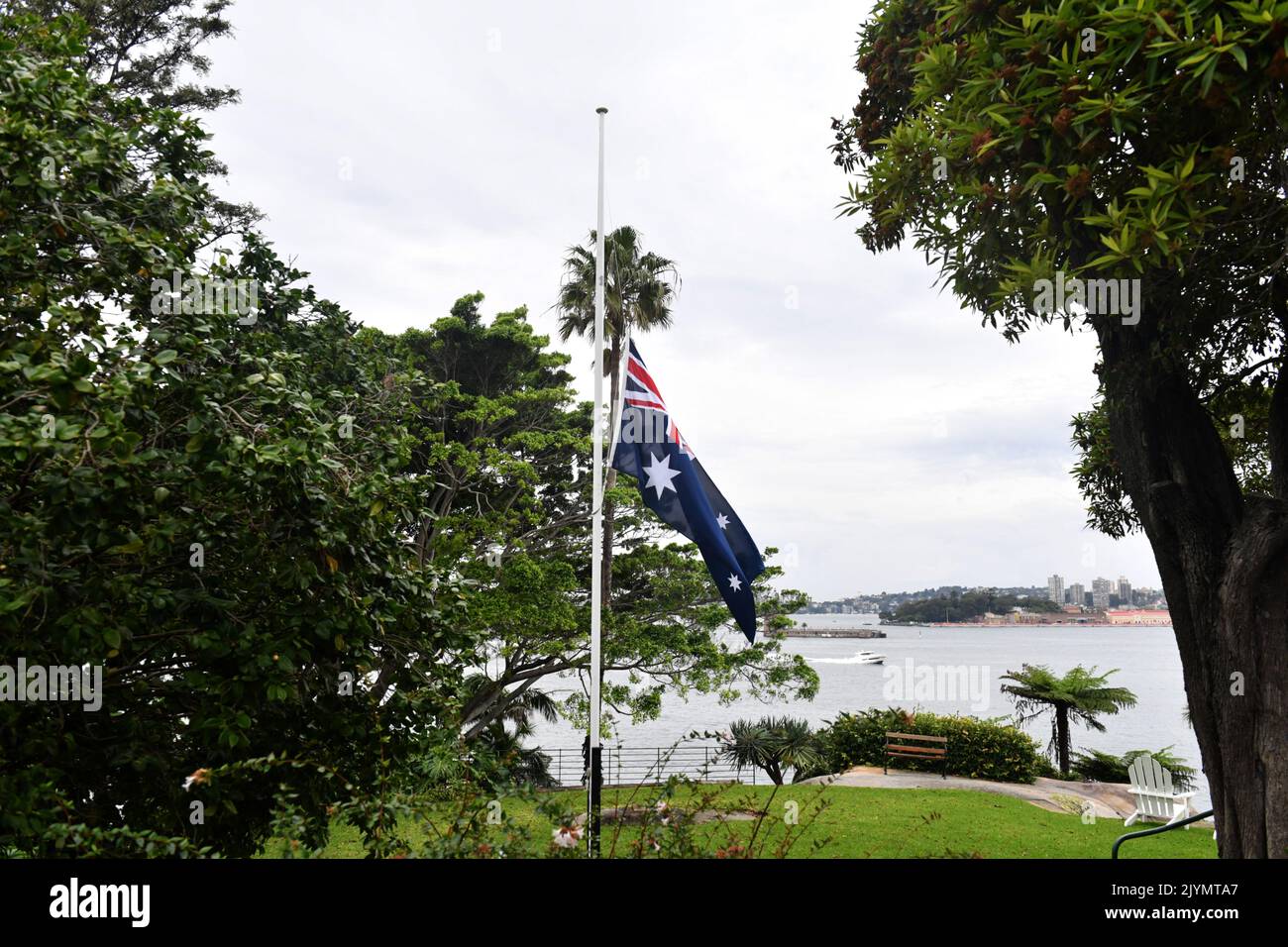 The Australian flag is seen half mast, following the death of Prince ...