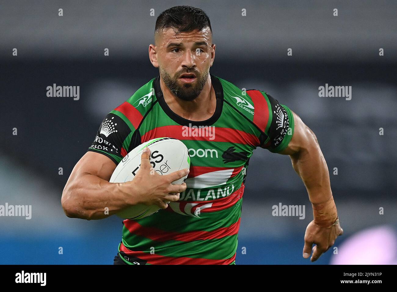 Josh Mansour of the Rabbitohs during the Round 6 NRL match between the  South Sydney Rabbitohs and the Wests Tigers at Stadium Australia in Sydney,  Saturday, April 17, 2021. (AAP Image/Joel Carrett)