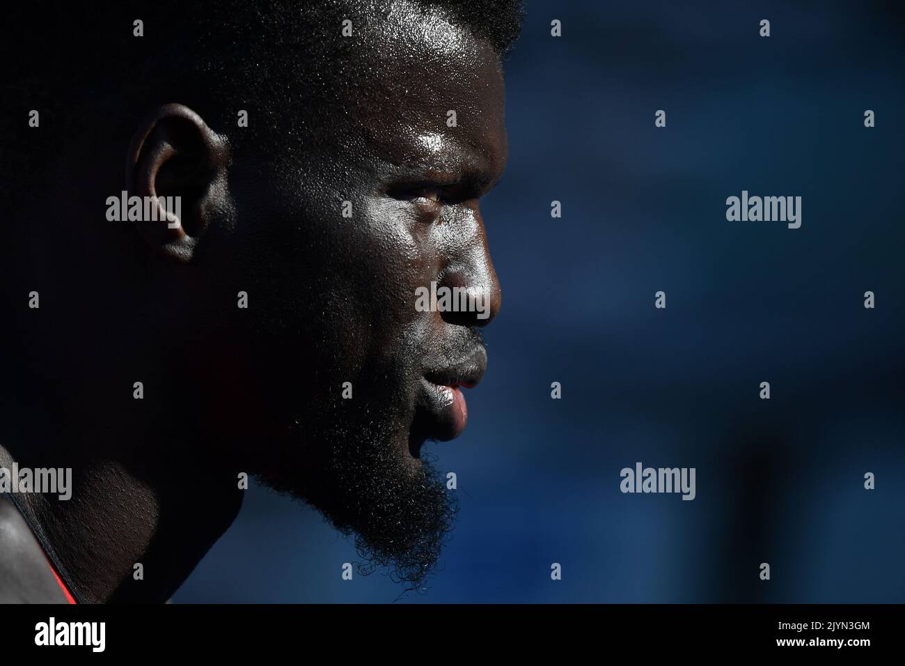 Abdoulie asim after winning the mens 200m final during the australian
