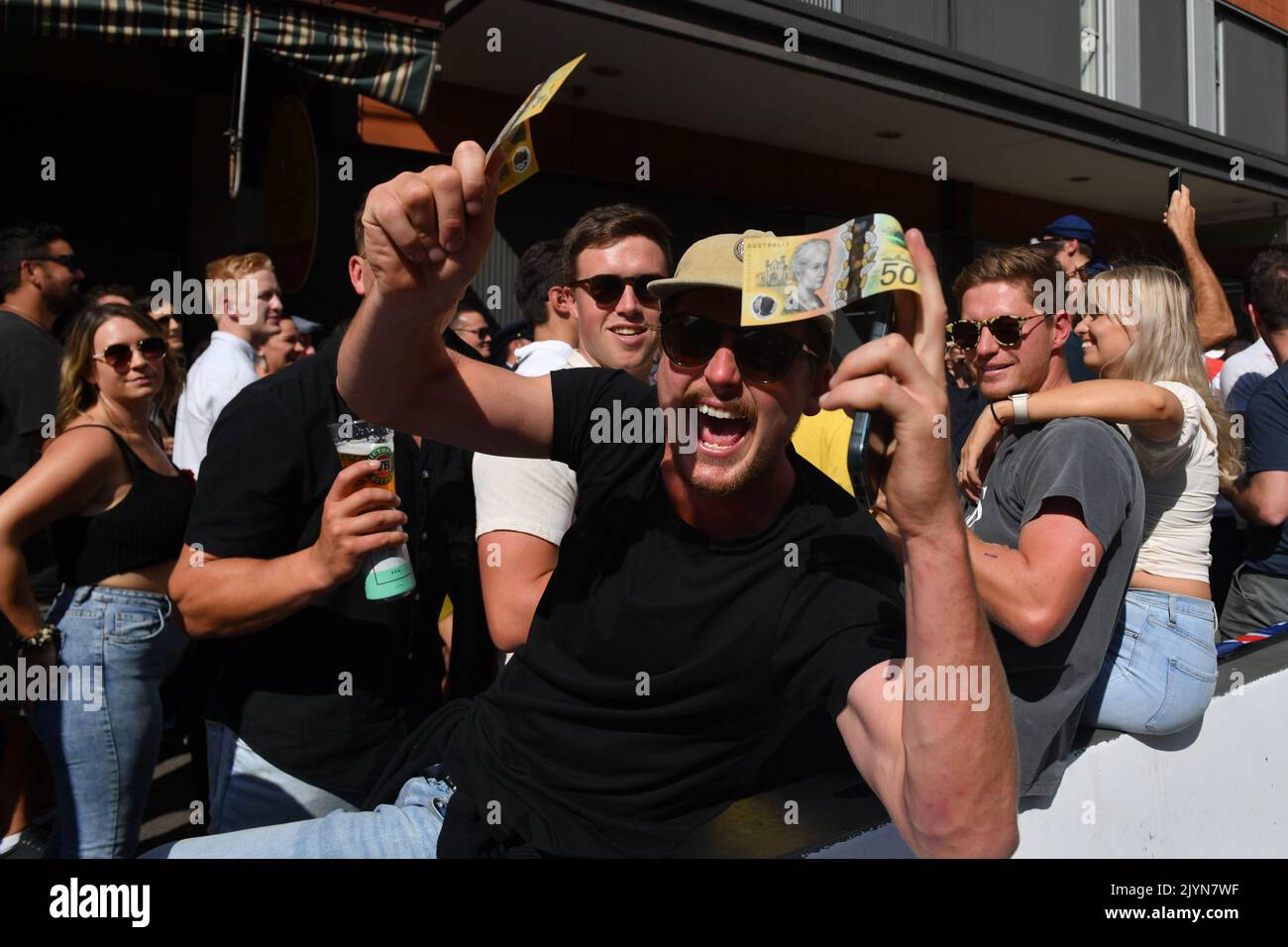 Patrons playing “two up” at the The Australian Heritage Hotel in The