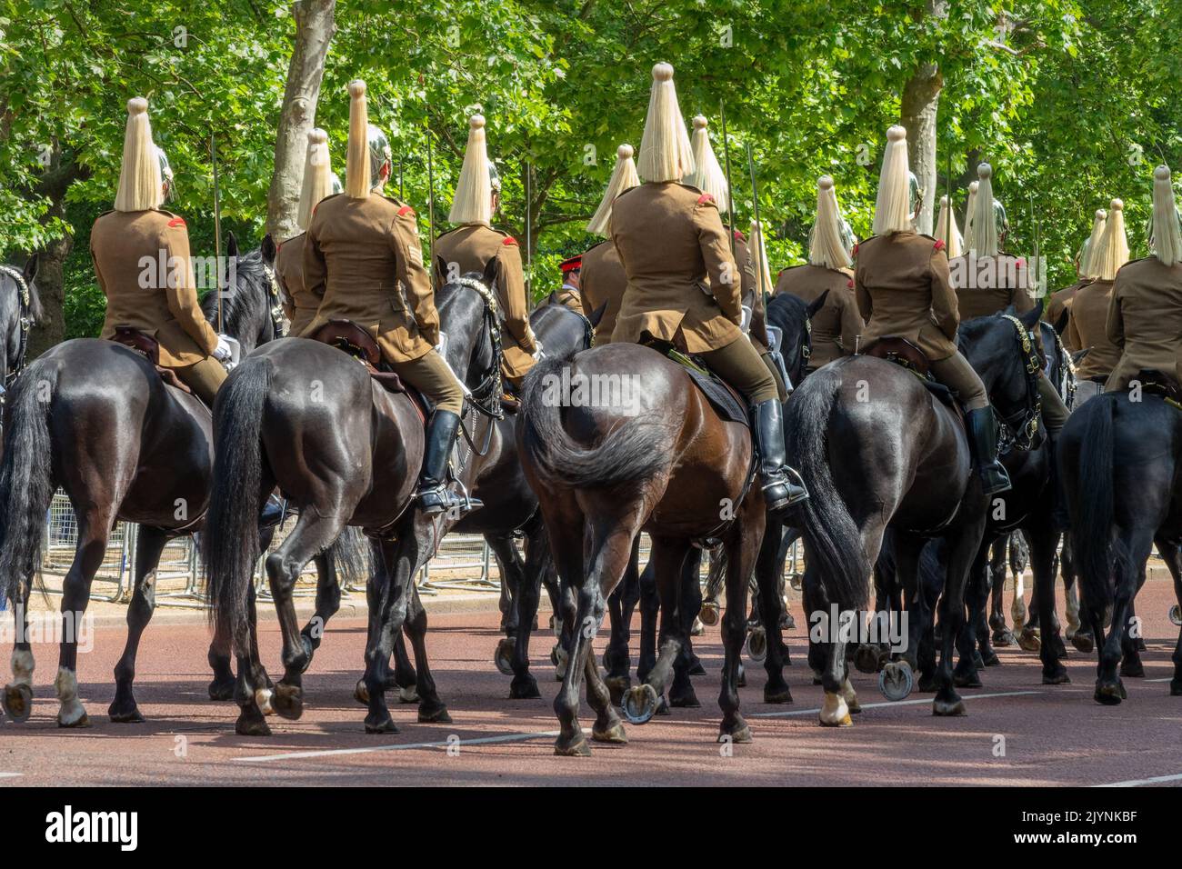 Royal horse guards during guards changing parade on the Mall in London UK Stock Photo