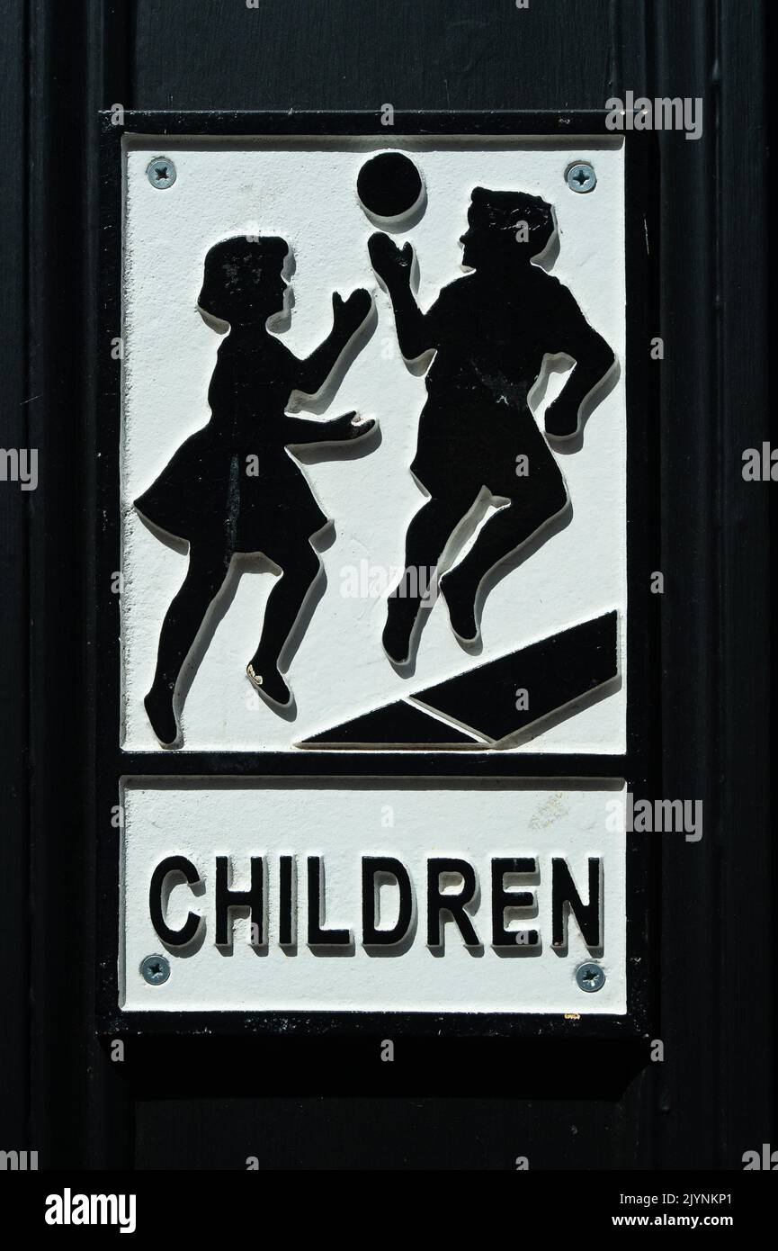 Totnes, South Devon, UK. 25th July, 2022. An old fashioned children playing sign in Totnes. Credit: Maureen McLean/Alamy Stock Photo